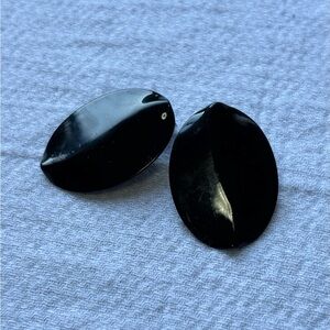 Vintage Retro Black Enamel Oval Stud Statement Earrings